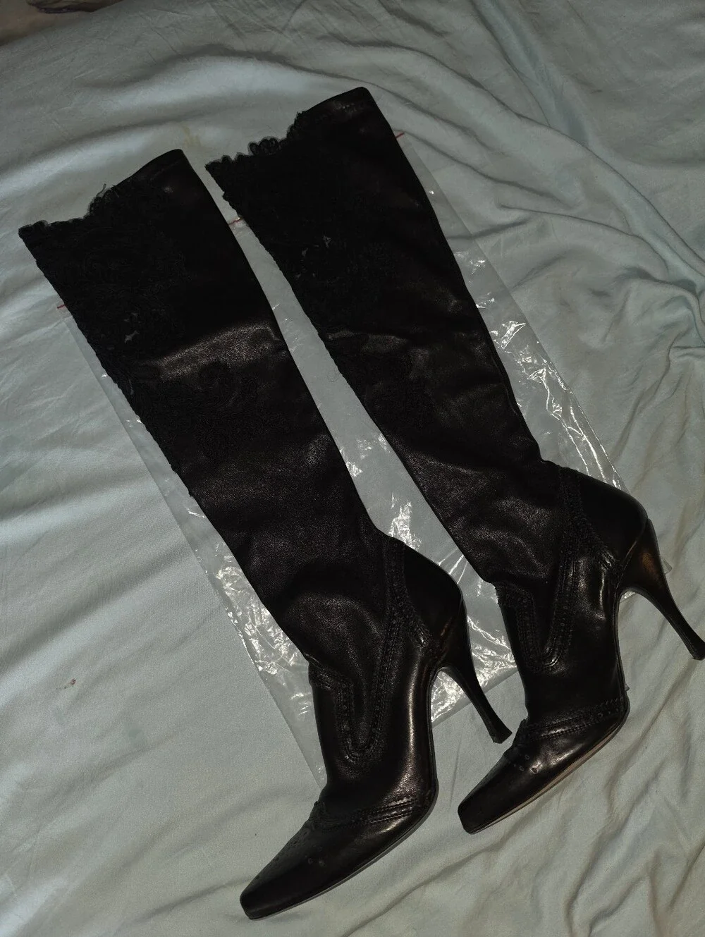 Ermanno Scervino HOT ITEM! Over The Knee Stretch Nappa Boots w/Couture Lace. 8.5